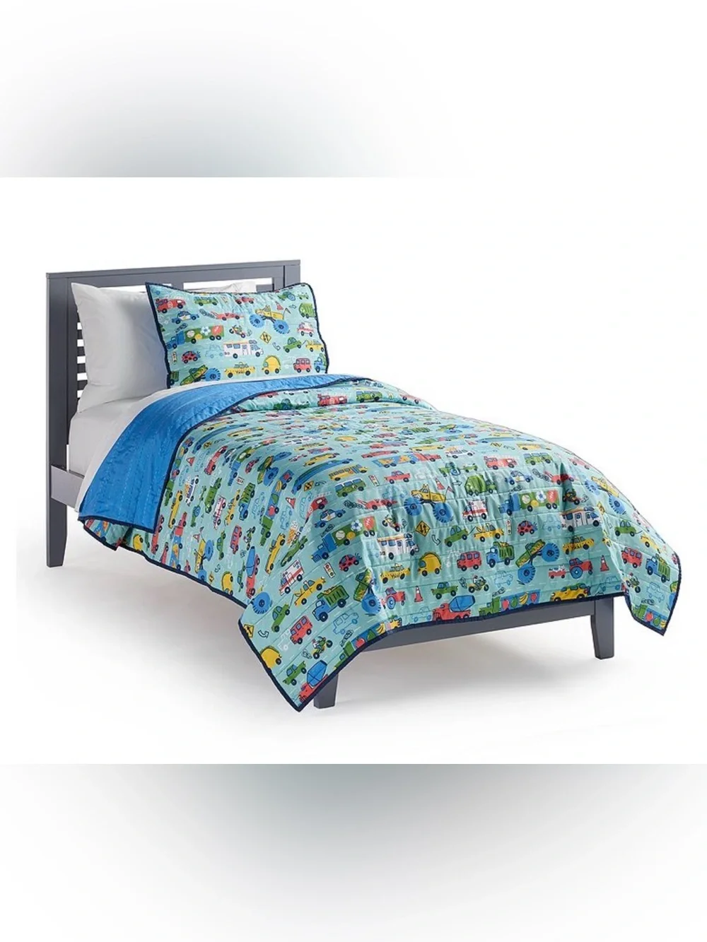 The Big One Blue Kids Quilt Set with Vehicle Print